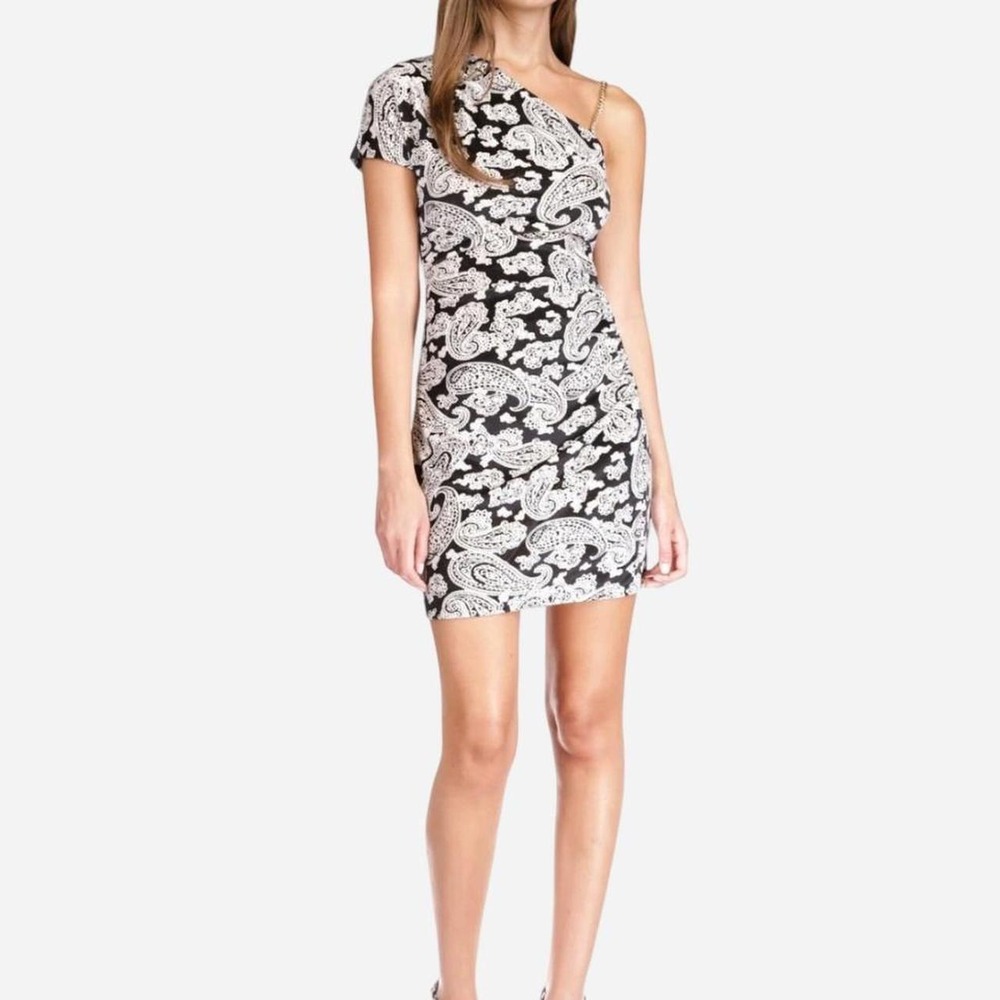 MICHAEL KORS Womens Black Unlined Chain Short Sleeve Mini Sheath Dress Sz XL
